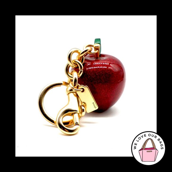 New $98 COACH Red GLITTER RESIN Apple Key Fob Bag Charm Keychain Hang Tag 32214 - Picture 3 of 6